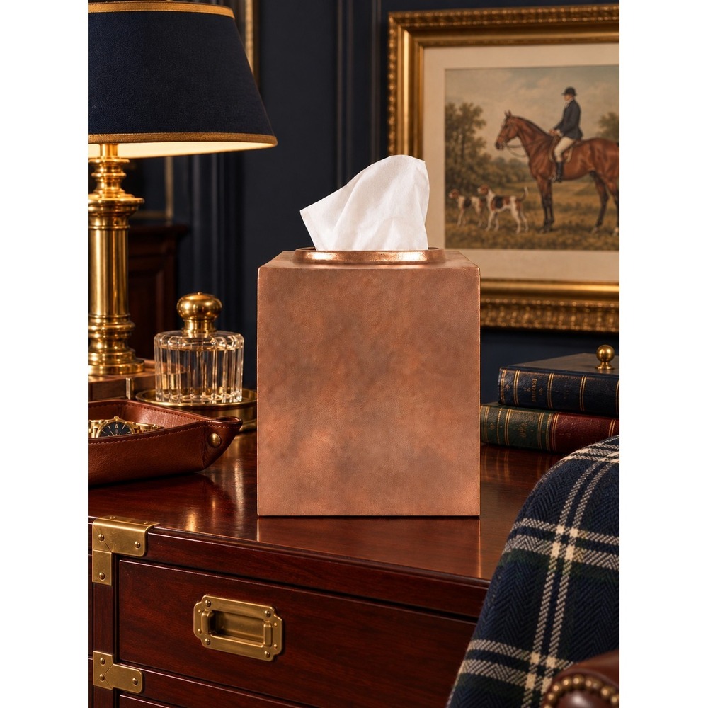 Vtg Croscill Heavy Metal Tissue Box Cover Bronze Copper Tone Modern Art Deco 6x5